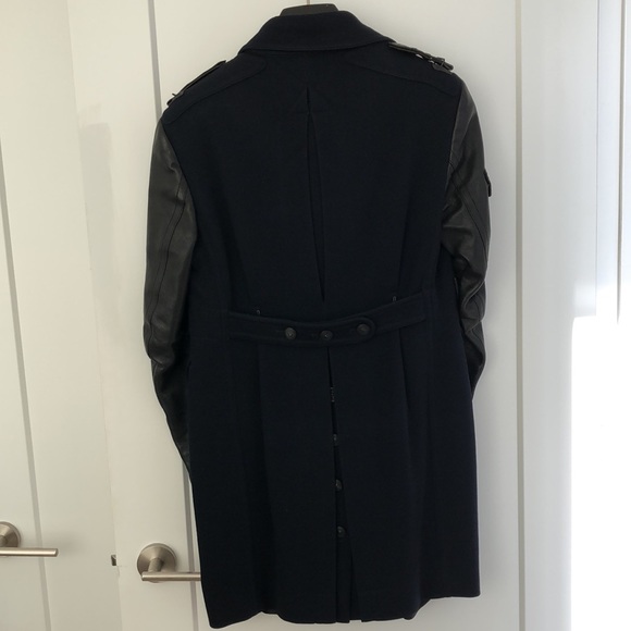Burberry Prorsum Navy Topcoat with Leather Sleeves - Picture 3 of 13